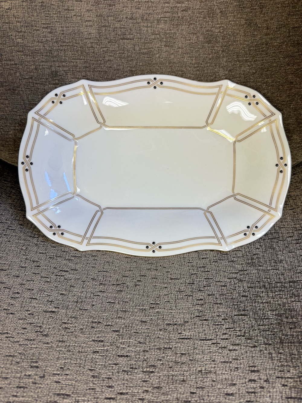 Vintage Lenox Vanguard Porcelain Black Jeweled Serving Platter w/ Gold Trim